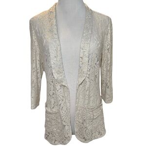 Pinky | Ivory Gold Shimmer Sheer Lace Blazer | Size L